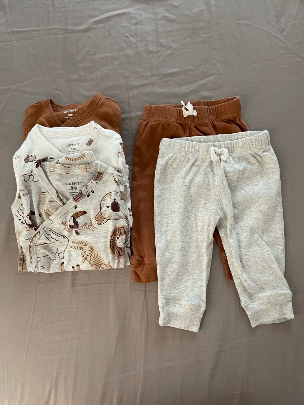 Carter's Baby Neutral Animal Print & Solid Pants Set - Brown & Light Gray